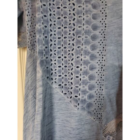 Kamana Lagenlook Burnout Embroidered Light Blue Tunic Blouse Dress, Size Medium - Picture 13 of 15